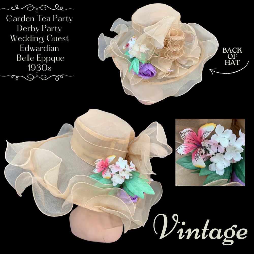 Vintage 70s 80s Hat Derby Tea Party Wedding Guest Church Costume 30s Edwardian